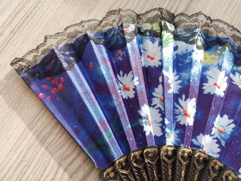 Mavi Çiçekli Dantel Detaylı Yelpaze - Görsel 4