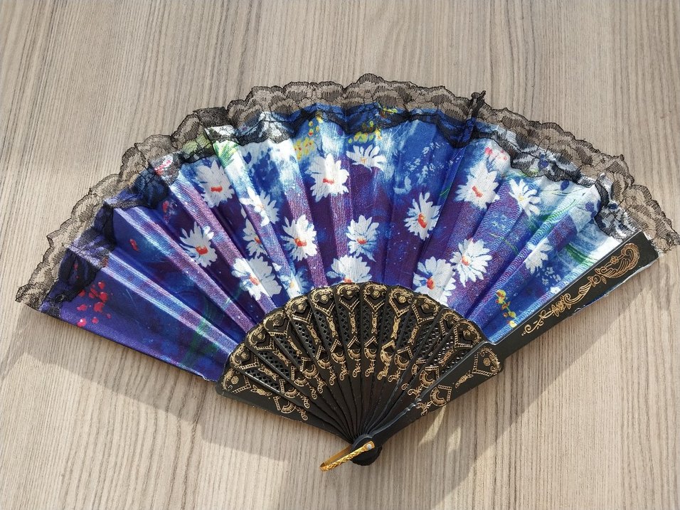 Mavi Çiçekli Dantel Detaylı Yelpaze - Görsel 5