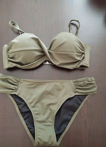 xxl Beden haki Renk Dönmeli metal kopcali bikini takımı
