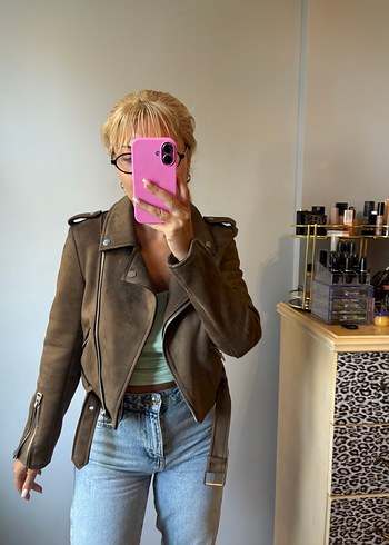 Zara Kısa Kesim Kahverengi Süet Biker Ceket
