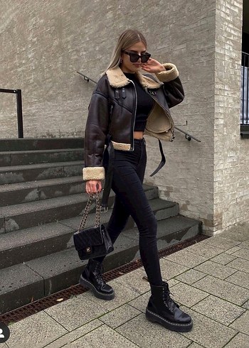 Zara Kürk Detaylı Kahverengi Deri Kısa Ceket