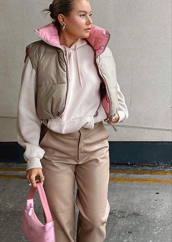 Pembe Kapitone Kolsuz Kadın Yelek - Görsel 4