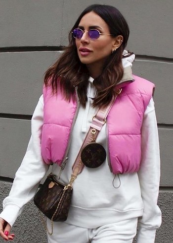 Pembe Kapitone Kolsuz Kadın Yelek - Görsel 6