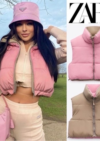 Pembe Kapitone Kolsuz Kadın Yelek - Görsel 5