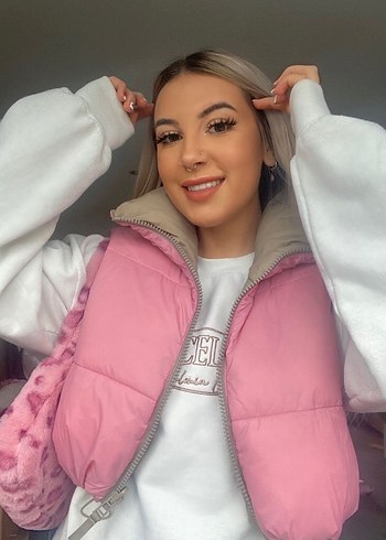 Pembe Kapitone Kolsuz Kadın Yelek - Görsel 3