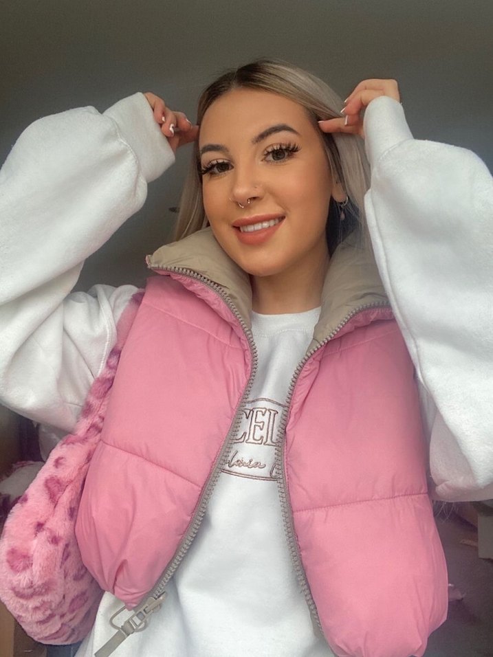 Pembe Kapitone Kolsuz Kadın Yelek - Görsel 3