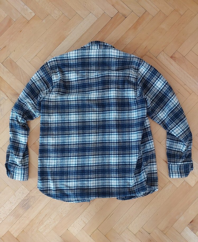 Erkek Mavi Gri Ekoseli Uzun Kollu Oduncu Gömlek - Görsel 2