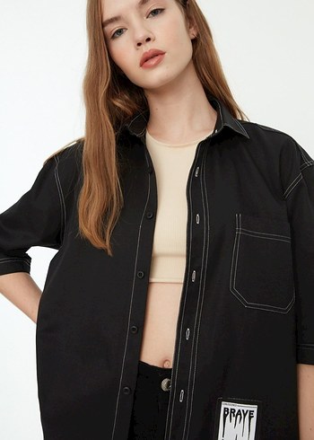 Trendyol Unisex Siyah Tarz Dikiş Detaylı Gömlek - Görsel 7