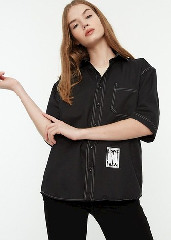 Trendyol Unisex Siyah Tarz Dikiş Detaylı Gömlek - Görsel 5