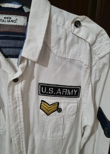 Düğmeli Beyaz Denim Erkek Gömlek - Görsel 3