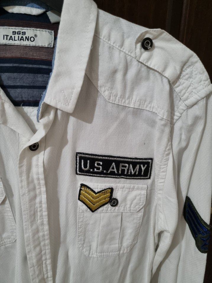 Düğmeli Beyaz Denim Erkek Gömlek - Görsel 3