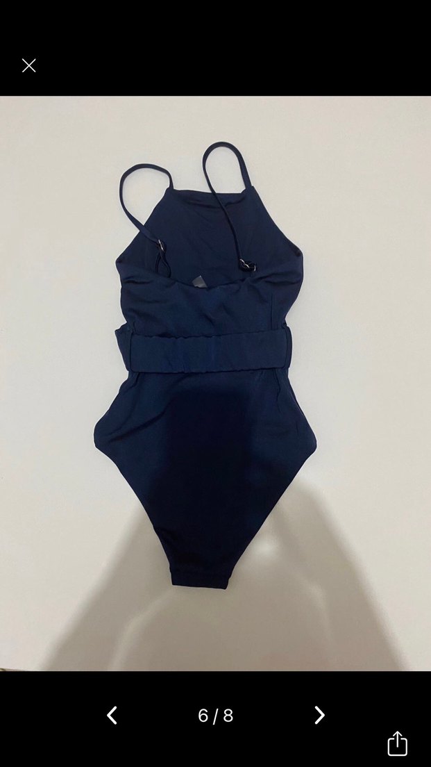 Lacivert Kemerli İnce Askılı Mayo - Görsel 2