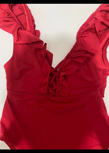 Kırmızı Fırfırlı Kadın Mayo - Görsel 2