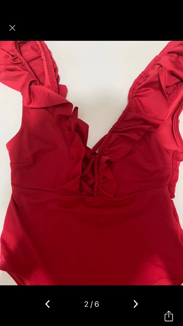 Kırmızı Fırfırlı Kadın Mayo - Görsel 2