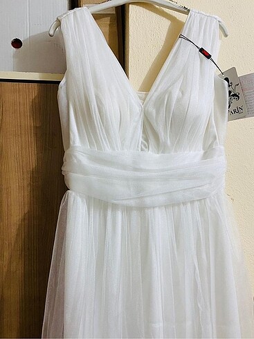 l Beden Uzun tül beyaz elbise , nikah elbisesi