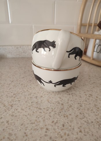 Beden hm home Kedi Desenli Beyaz Porselen Fincan