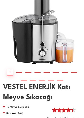 Vestel Enerjik Katı Meyve Sıkacağı Gri-siyah