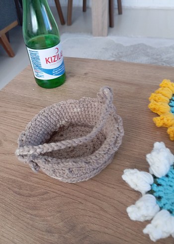 Bohem Sarı Beyaz Örgücicek sepeti bardak altlığı - Görsel 3