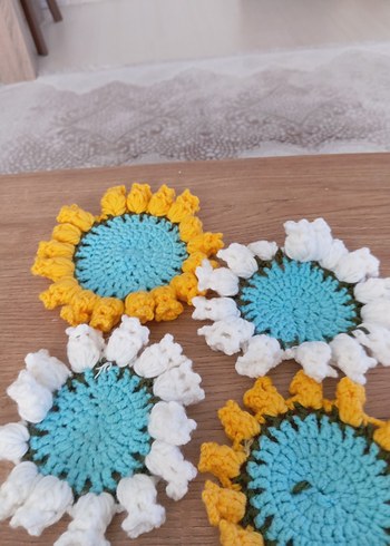 Bohem Sarı Beyaz Örgücicek sepeti bardak altlığı - Görsel 2