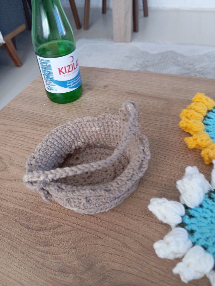 Bohem Sarı Beyaz Örgücicek sepeti bardak altlığı - Görsel 3