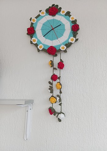 El Yapımı Bohem Çiçekli Duvar Süsü saatli - Görsel 2