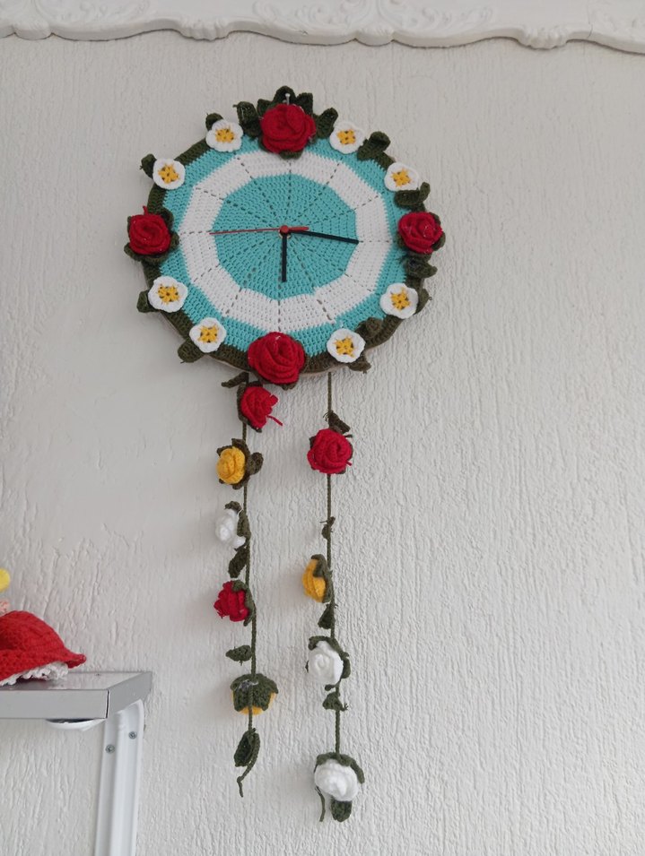 El Yapımı Bohem Çiçekli Duvar Süsü saatli - Görsel 3