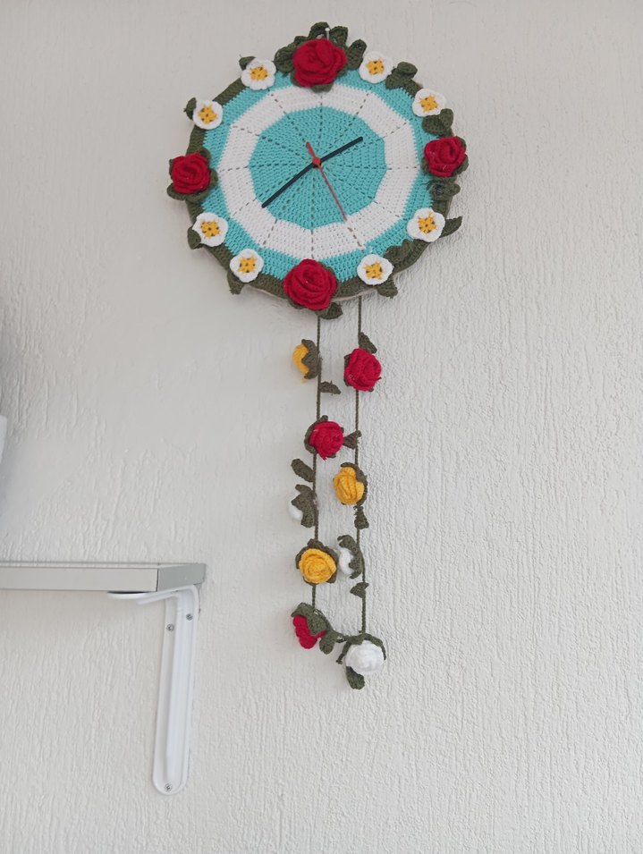 El Yapımı Bohem Çiçekli Duvar Süsü saatli - Görsel 2