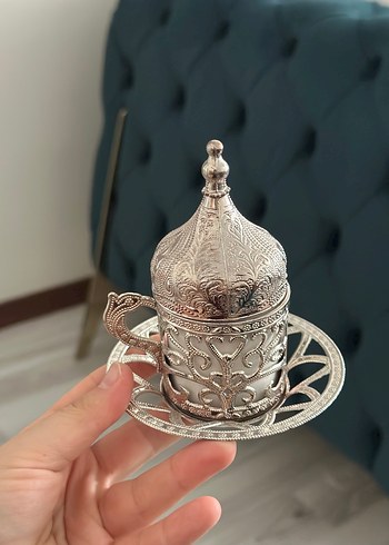 Beden gri Renk Parlak İşlemeli Kapaklı Gümüş Şekerlik kahve takımı