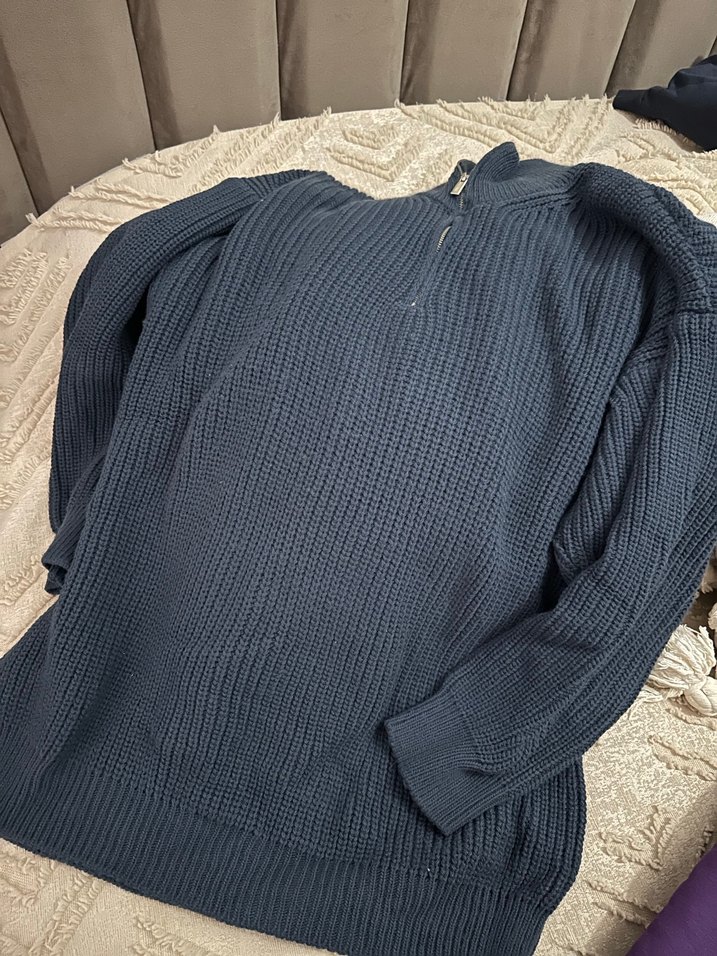 Yarım Fermuarlı Gri Yüksek Yakalı erkek Kazak - Görsel 3