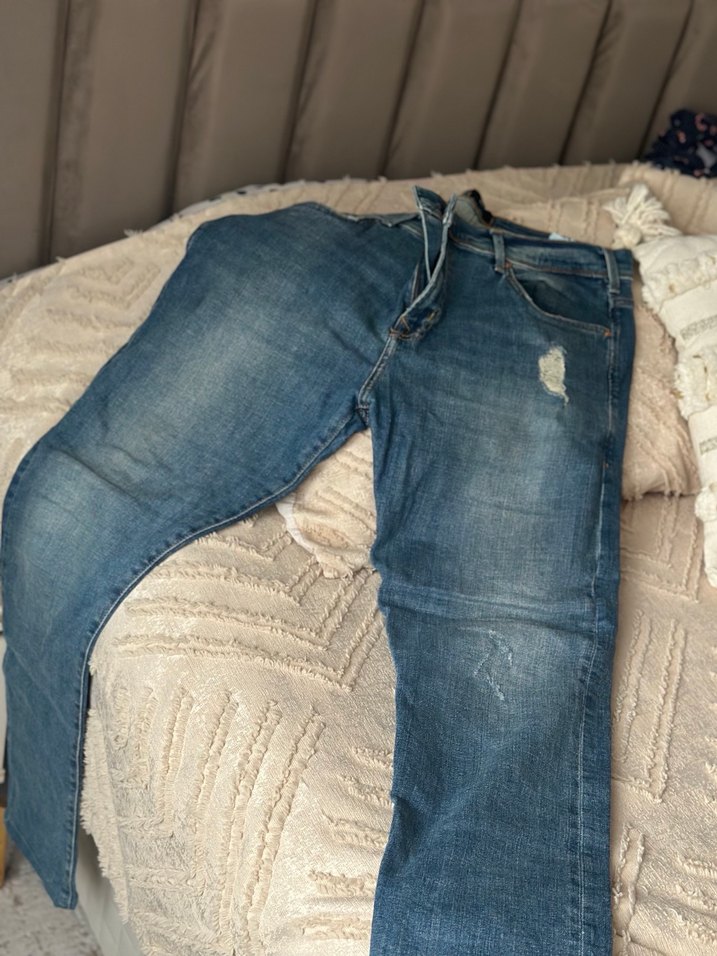 Erkek  Mavi Midi Boy Rahat Kesim Kot Pantolon - Görsel 2