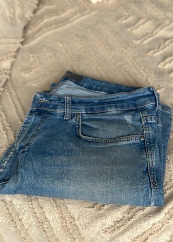 Gevşek Kesim Mavi erkek Midi Denim Pantolon - Görsel 6