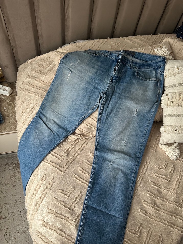 Gevşek Kesim Mavi erkek Midi Denim Pantolon - Görsel 2