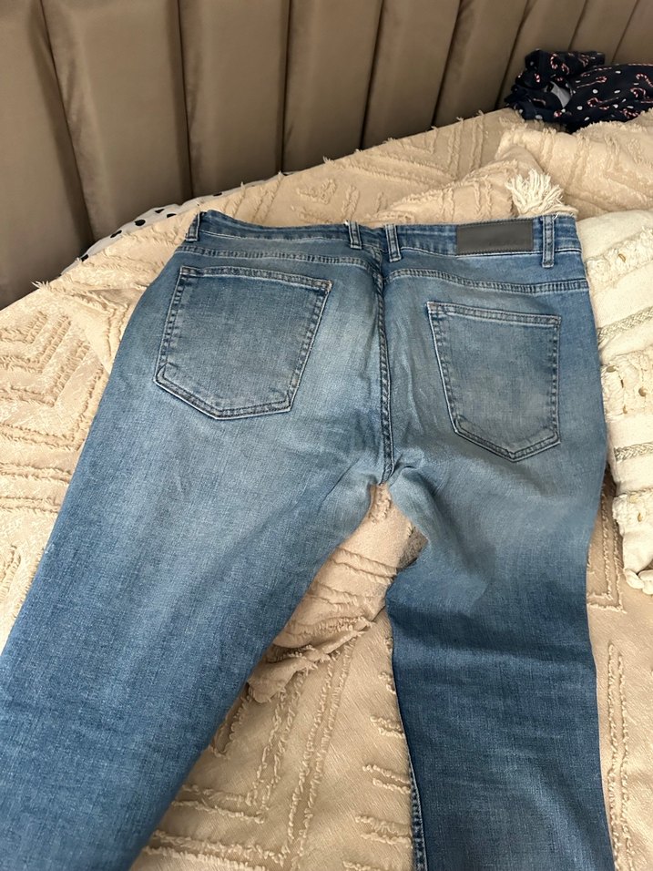 Gevşek Kesim Mavi erkek Midi Denim Pantolon - Görsel 3