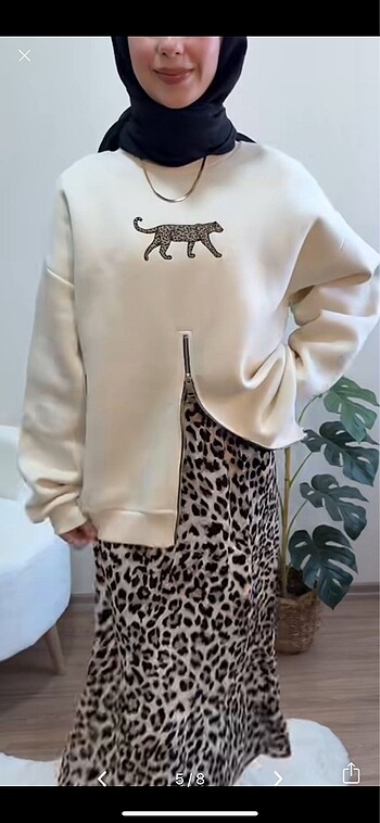 l Beden camel Renk Sweat + leopar desen etek
