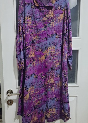 Mor Batik Desenli Uzun Kadın tunik