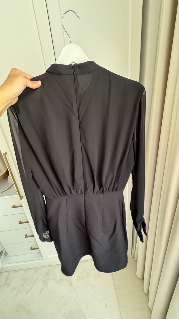 Uzun Kollu Siyah Mini Elbise - Görsel 2