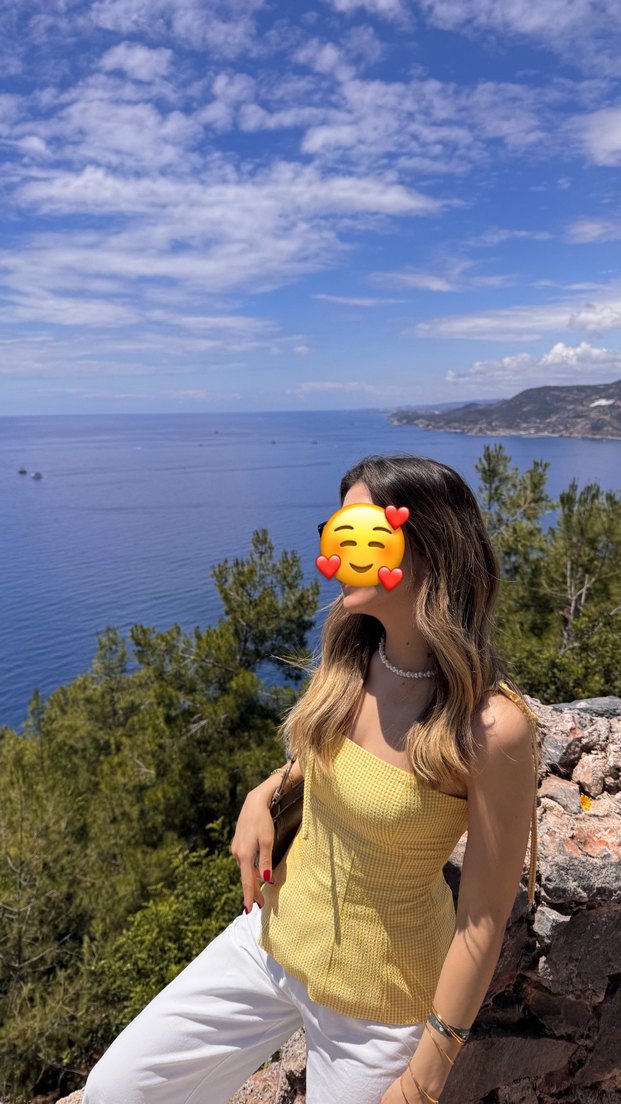 Sarı Kareli Straplez Midi Bluz - Görsel 4