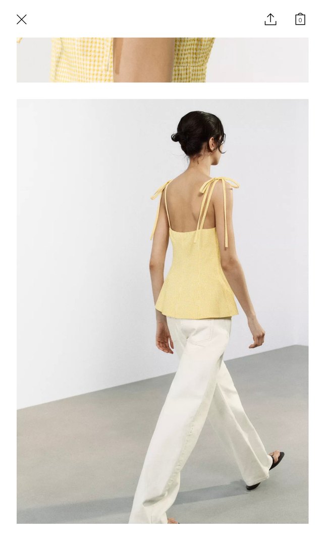 Sarı Kareli Straplez Midi Bluz - Görsel 3