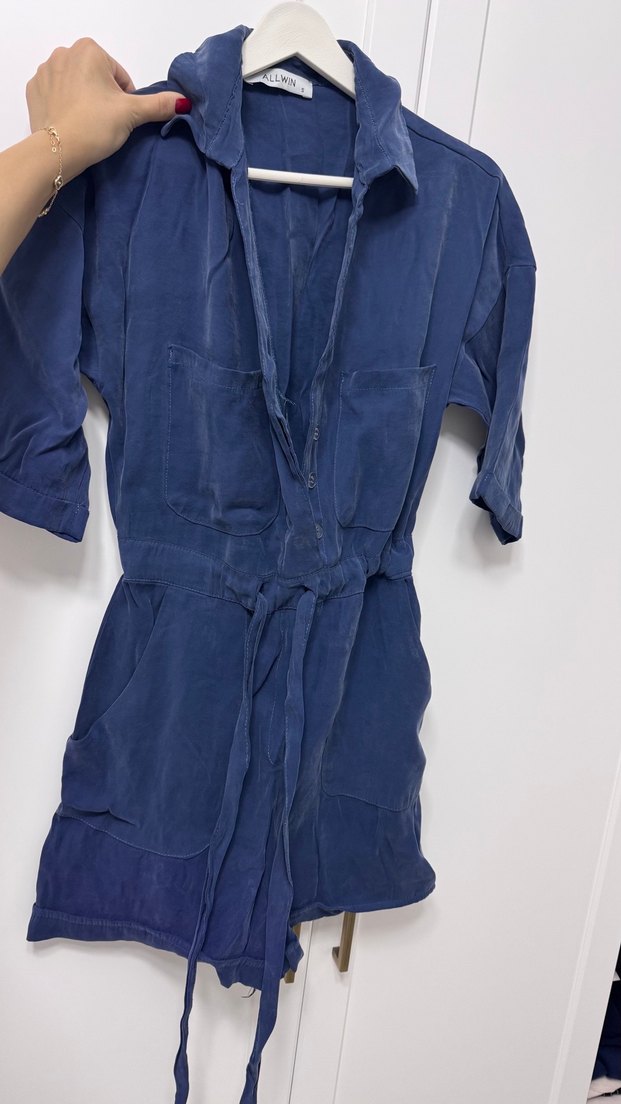 Kadın Lacivert Kısa Denim Tulum - Görsel 2