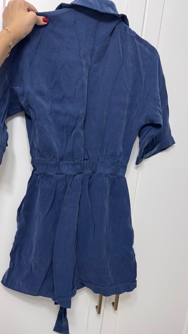 Kadın Lacivert Kısa Denim Tulum - Görsel 4