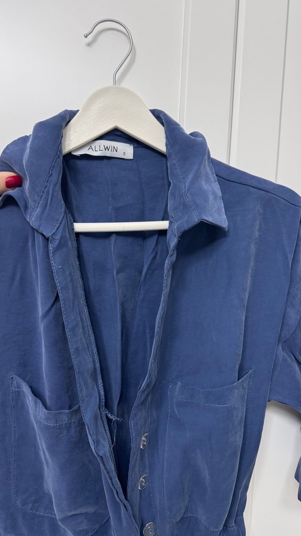 Kadın Lacivert Kısa Denim Tulum - Görsel 3