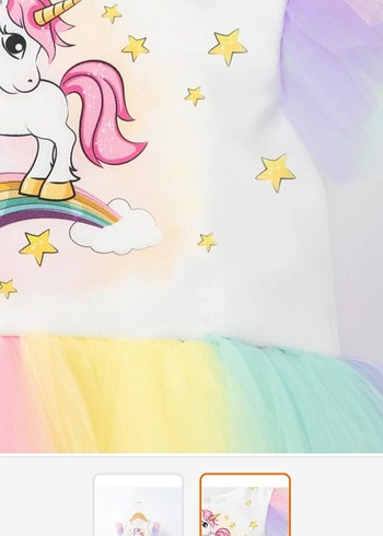 Diğer Kız Çocuk Unicorn Baskılı Renkli Tül Elbise