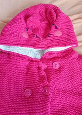 Kız Çocuk Pembe Kapüşonlu Örgü Hırka - Görsel 2