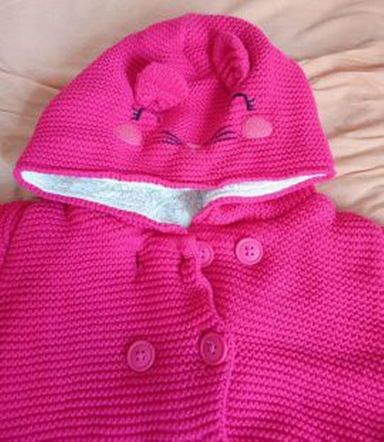 Kız Çocuk Pembe Kapüşonlu Örgü Hırka - Görsel 2