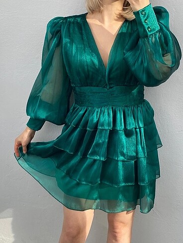 Zümrüt Yeşili Mini Elbise