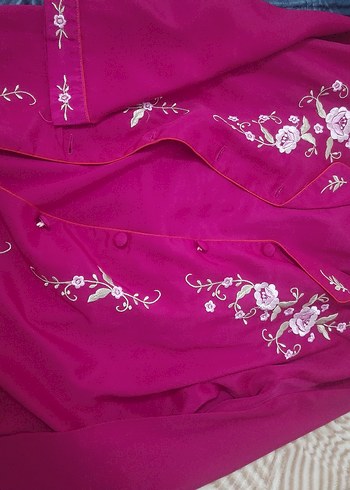 Nakışlı Pembe Uzun Kadın Sabahlık - Görsel 4