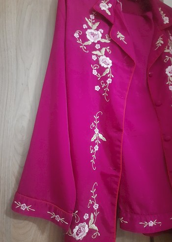 Nakışlı Pembe Uzun Kadın Sabahlık - Görsel 2