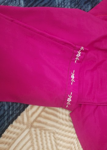 Nakışlı Pembe Uzun Kadın Sabahlık - Görsel 6