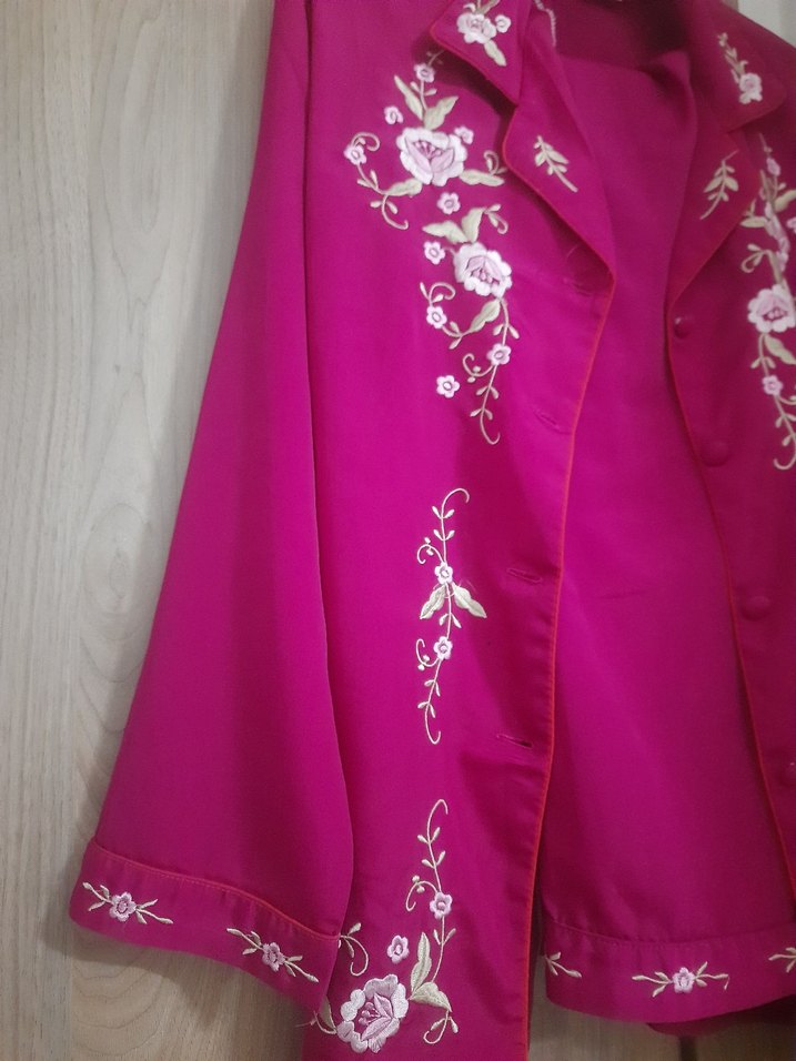 Nakışlı Pembe Uzun Kadın Sabahlık - Görsel 2