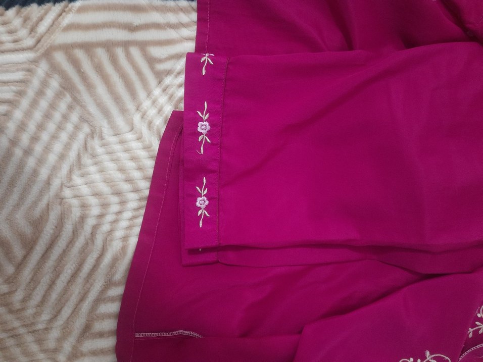 Nakışlı Pembe Uzun Kadın Sabahlık - Görsel 5